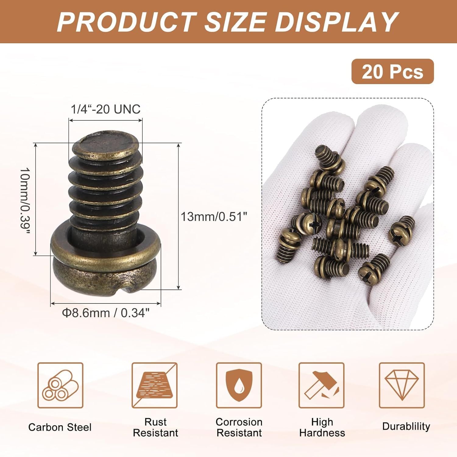 20Pcs Ceiling Fan Blade Screws, 1/4"-20 x 3/8 Carbon Steel Phillips Pan Motor Replacement Screw for Lighting Ceiling Fan, Copper