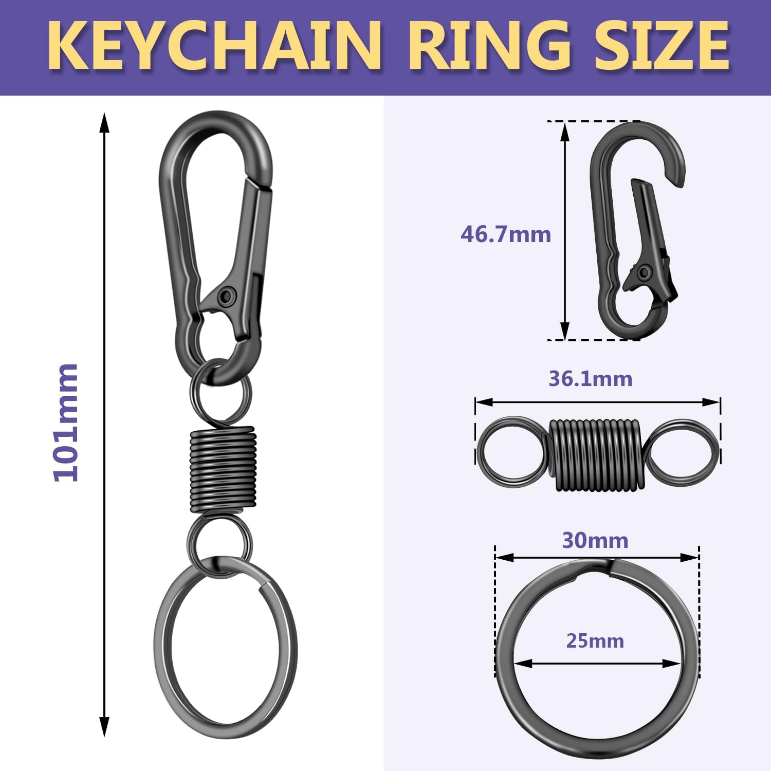 4Pack Small Carabiner Keychain, Spring Keyring Holder Organizer Clips, Metal Snap Hook Clip for Car Key Chain, Keyrings Holder, Purse Hook, Paracord Keychain Lanyard, Men and Women Key Fob Black