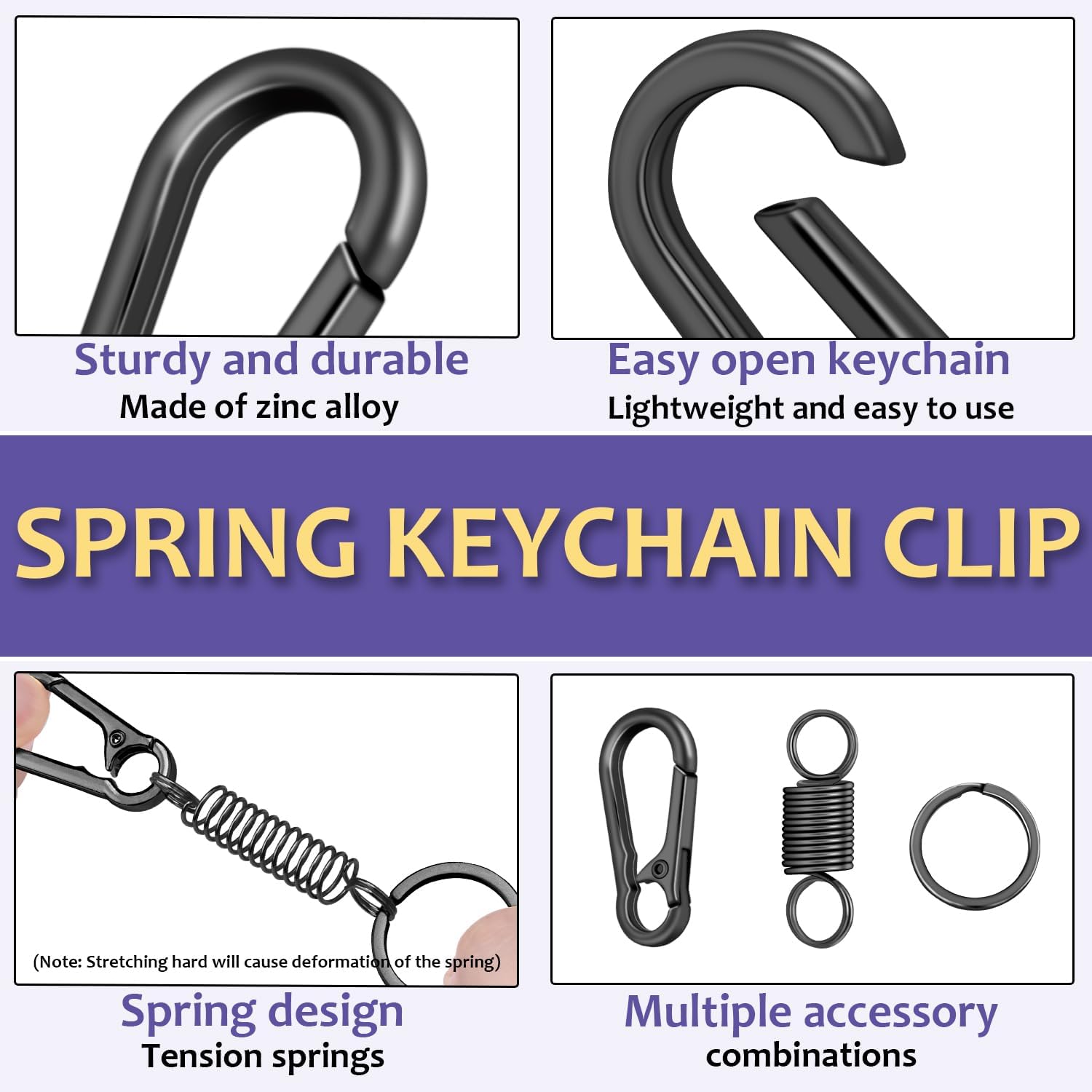 4Pack Small Carabiner Keychain, Spring Keyring Holder Organizer Clips, Metal Snap Hook Clip for Car Key Chain, Keyrings Holder, Purse Hook, Paracord Keychain Lanyard, Men and Women Key Fob Black