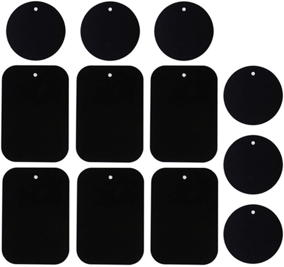 Smartphones Metal Plate 12 Pack for Phone Car Mount Holder Cradle with 3M Adhesive Compatible with Magnetic Mounts - 6 Rectangle and 6 Round, Black