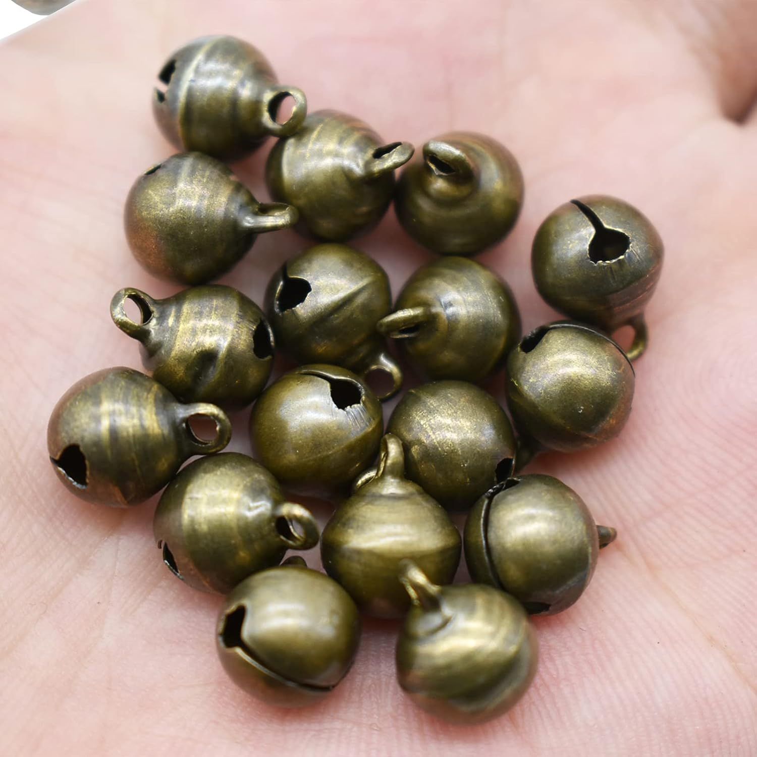 100 PCS Small Jingle Bell 1/2 inches Vintage Bronze Mini 10mm Alloy Beads DIY for Christmas Jewelry Findings Sewing Wedding Doors Crafts