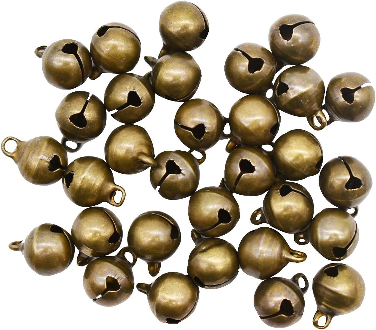 100 PCS Small Jingle Bell 1/2 inches Vintage Bronze Mini 10mm Alloy Beads DIY for Christmas Jewelry Findings Sewing Wedding Doors Crafts