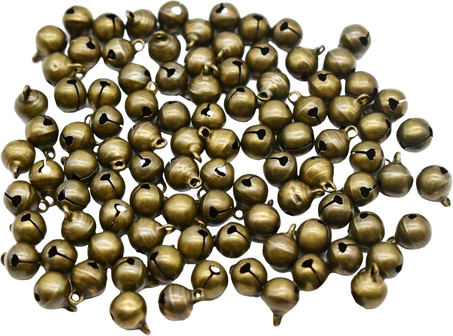 100 PCS Small Jingle Bell 1/2 inches Vintage Bronze Mini 10mm Alloy Beads DIY for Christmas Jewelry Findings Sewing Wedding Doors Crafts
