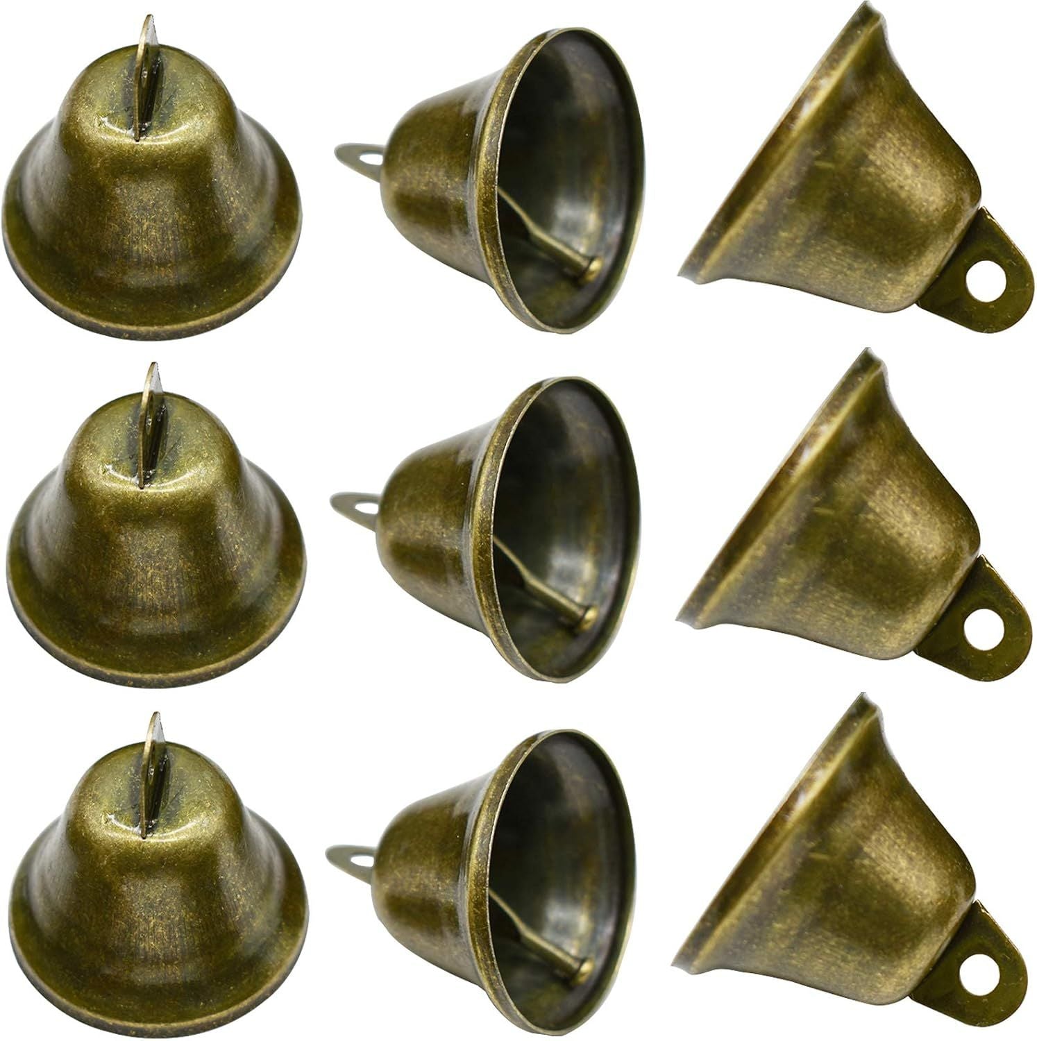 10 PCS Small Jingle Bells Bronze Vintage Mini 1.7"X 1.5" for Dog Potty Training,Dog Door Bell,Wedding, Dog Collar,Christmas Hallowmas Decoration