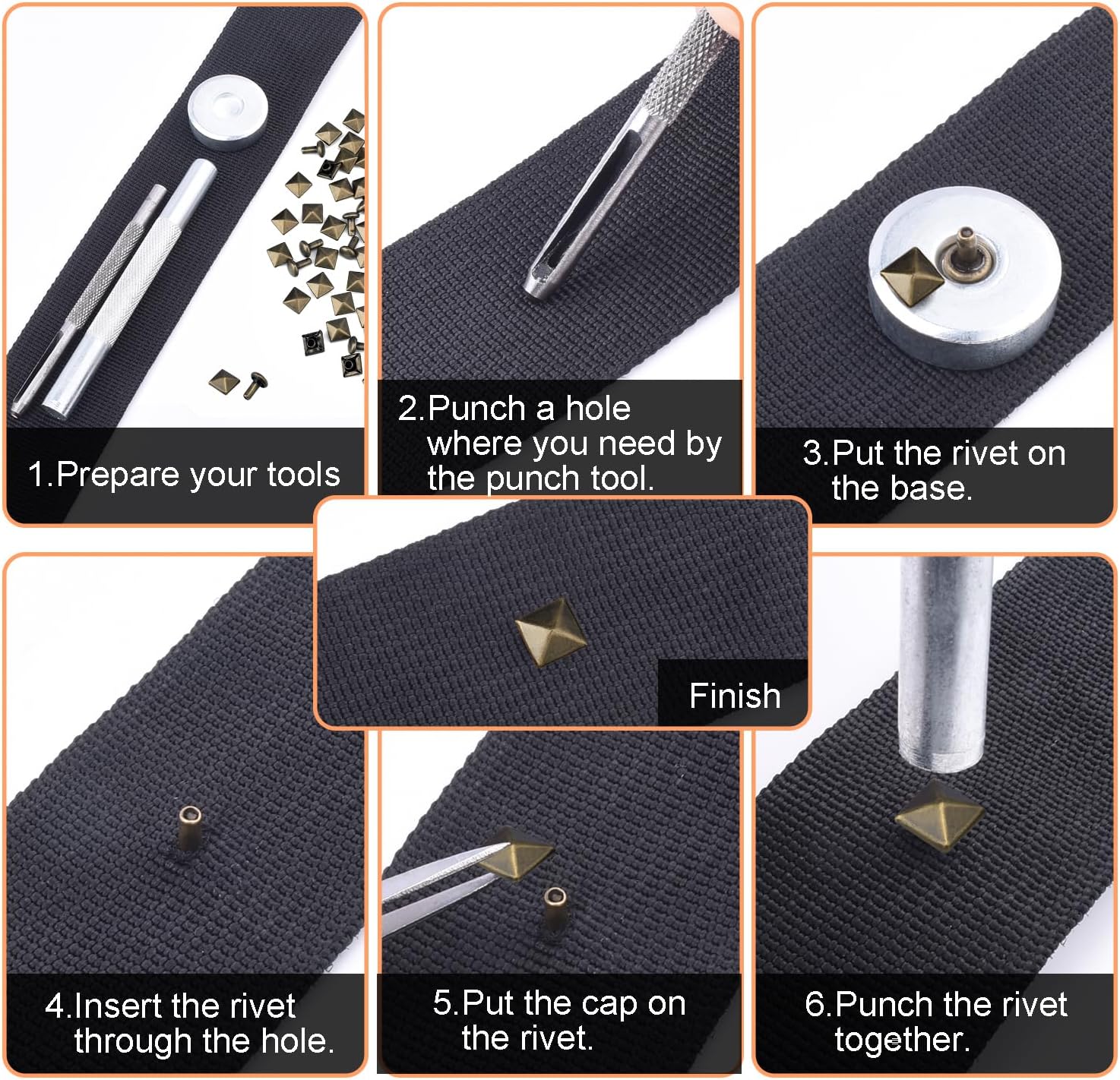 100 Sets 10mm Square Leather Rivets, Metal Pyramid Spike Studs Rivet for Leather Wrists Boots Clothing Pet Collars Belt Bags Punk Bracelets Key Fob DIY Repair and Decoration Silver