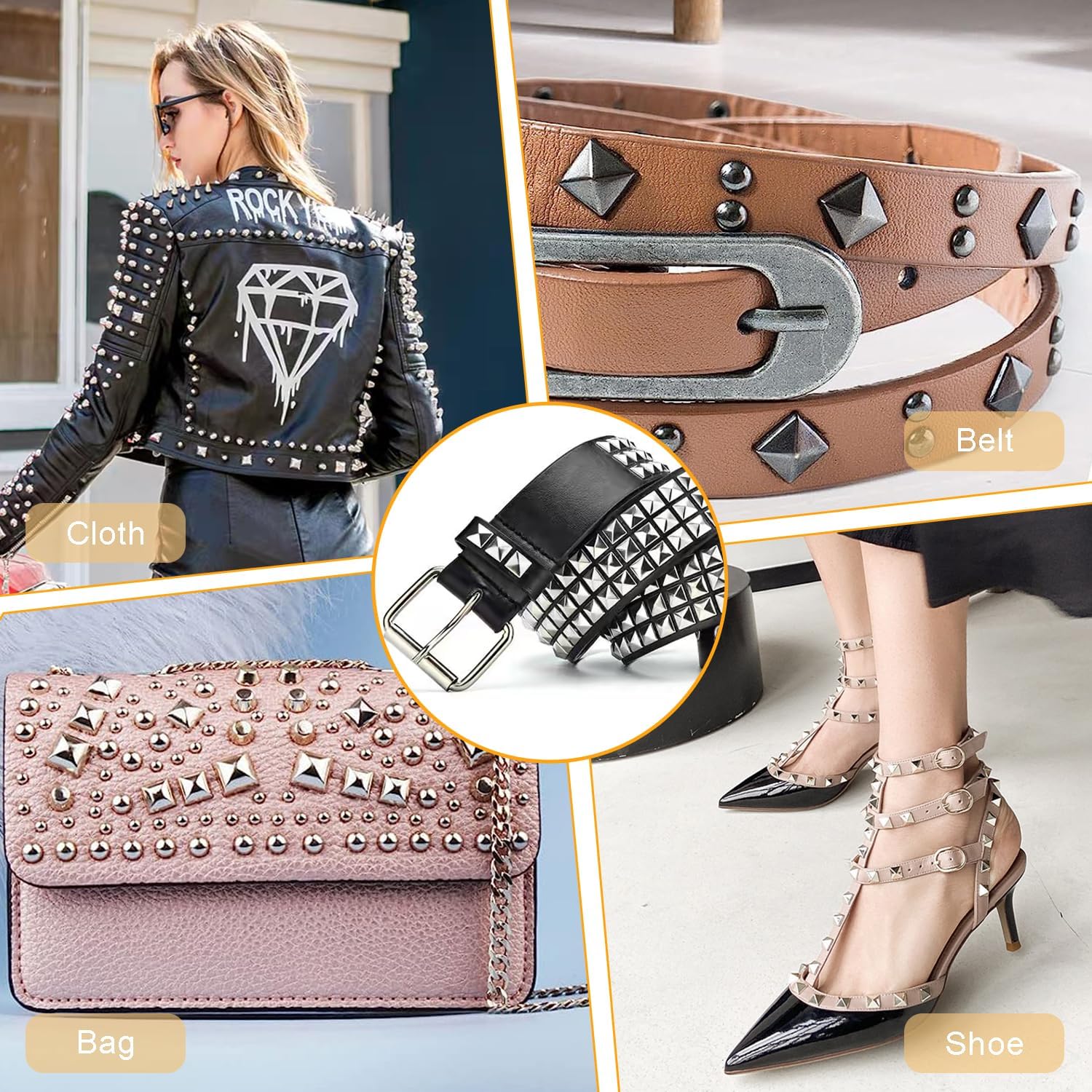 100 Sets 10mm Square Leather Rivets, Metal Pyramid Spike Studs Rivet for Leather Wrists Boots Clothing Pet Collars Belt Bags Punk Bracelets Key Fob DIY Repair and Decoration Silver