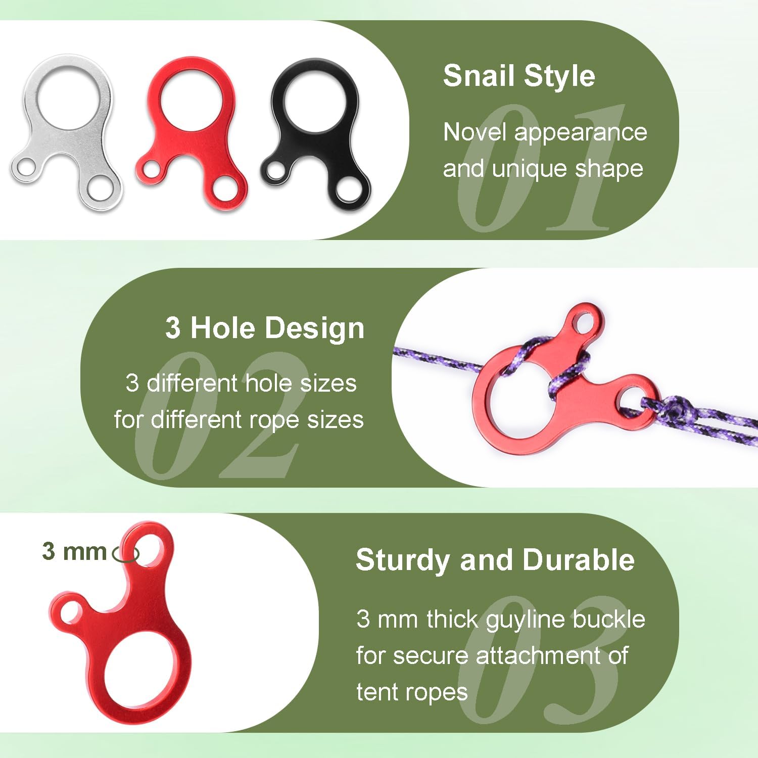 CooBigo Tent Rope Tensioner, 10pcs Aluminum Alloy Guyline Tensioner Guy Line Cord Adjuster Paracord Buckles for Outdoor Tent Camping Hiking Backpack Accessories Black