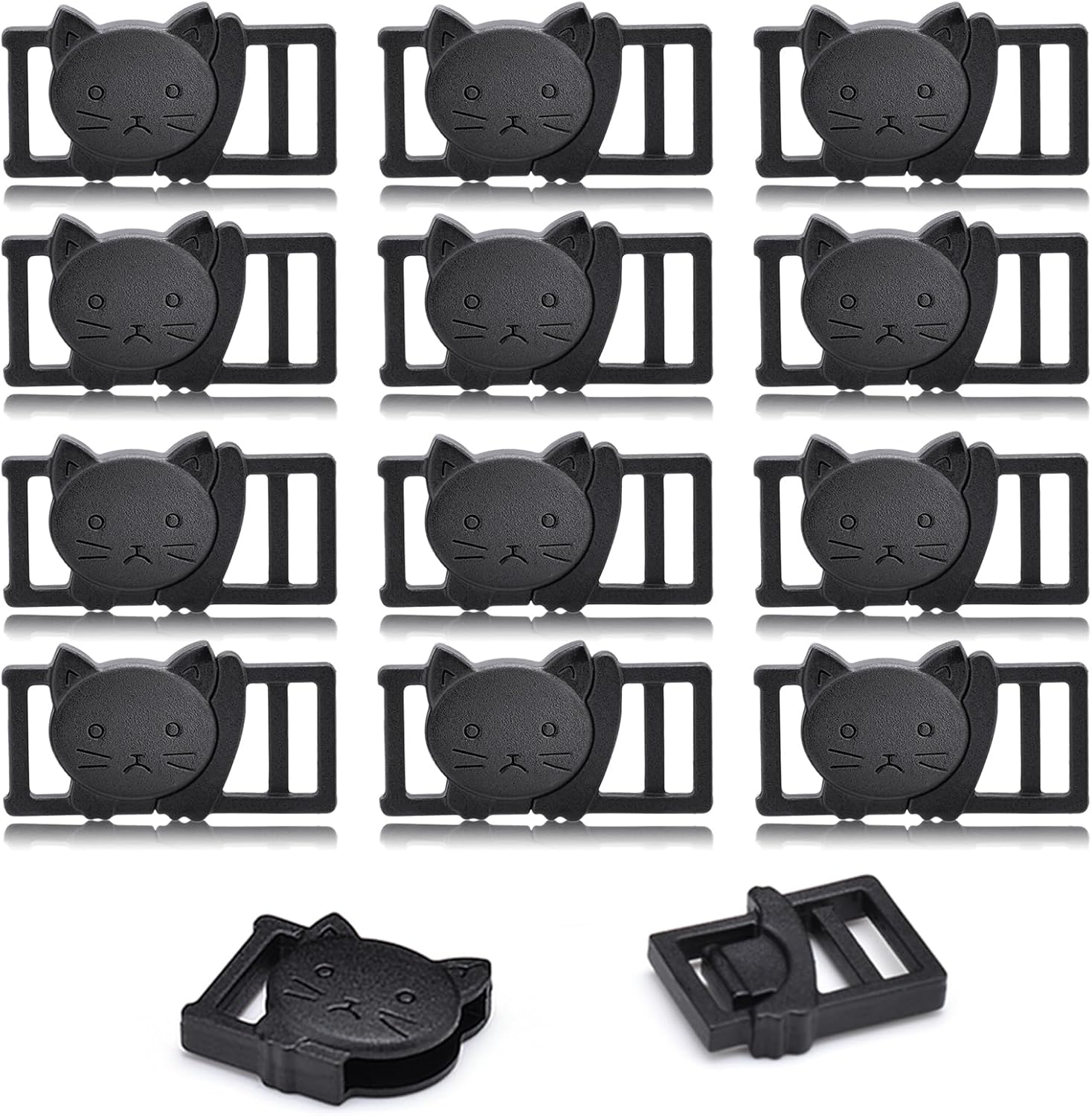 25Pack 3/8" Cat Collar Breakaway Clasps Accessories Plastic Adjustable Buckle Small Pet Supplies for Kitten Collar Straps DIY Cat Stuff Black