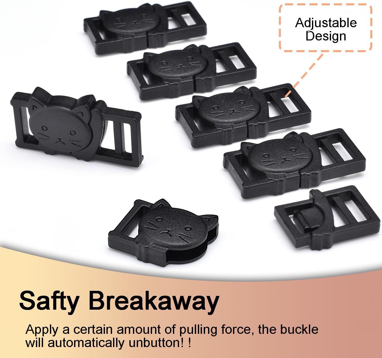 25Pack 3/8" Cat Collar Breakaway Clasps Accessories Plastic Adjustable Buckle Small Pet Supplies for Kitten Collar Straps DIY Cat Stuff Black