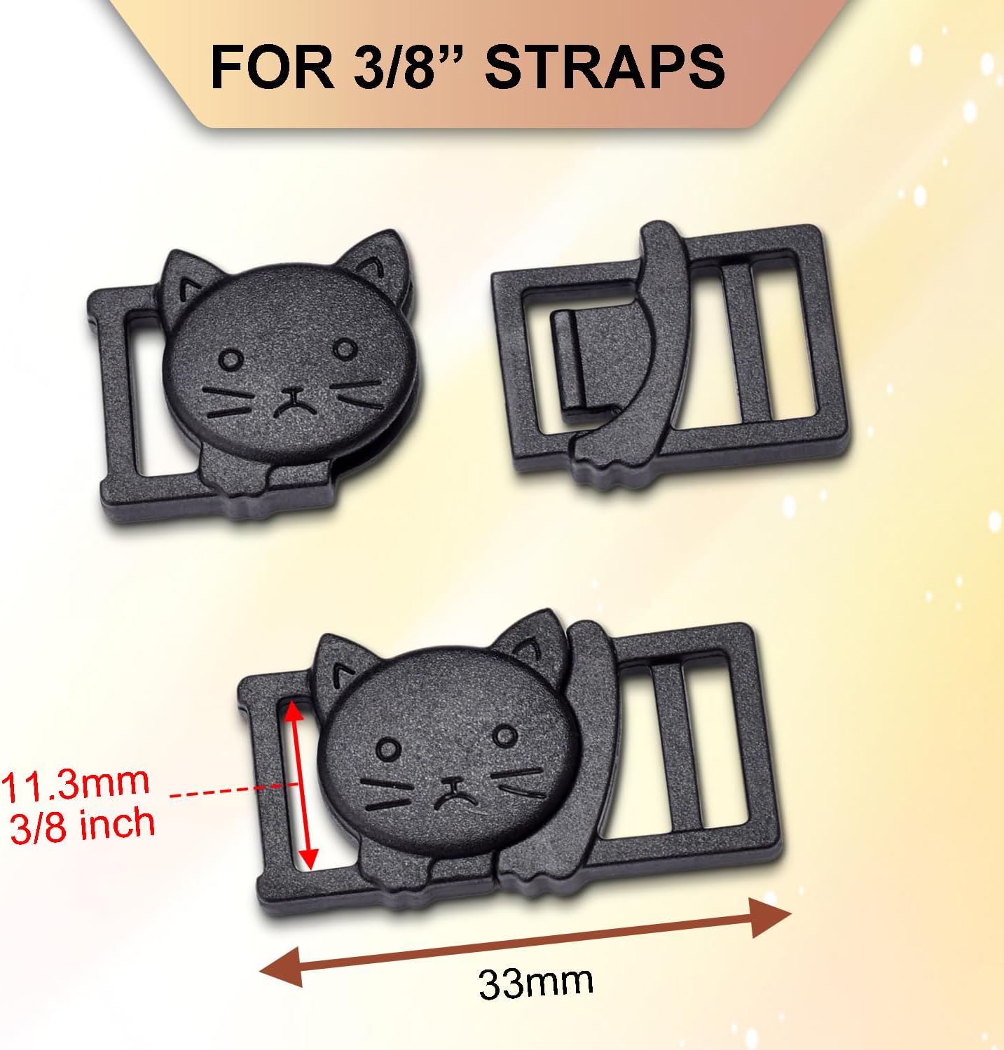 25Pack 3/8" Cat Collar Breakaway Clasps Accessories Plastic Adjustable Buckle Small Pet Supplies for Kitten Collar Straps DIY Cat Stuff Black