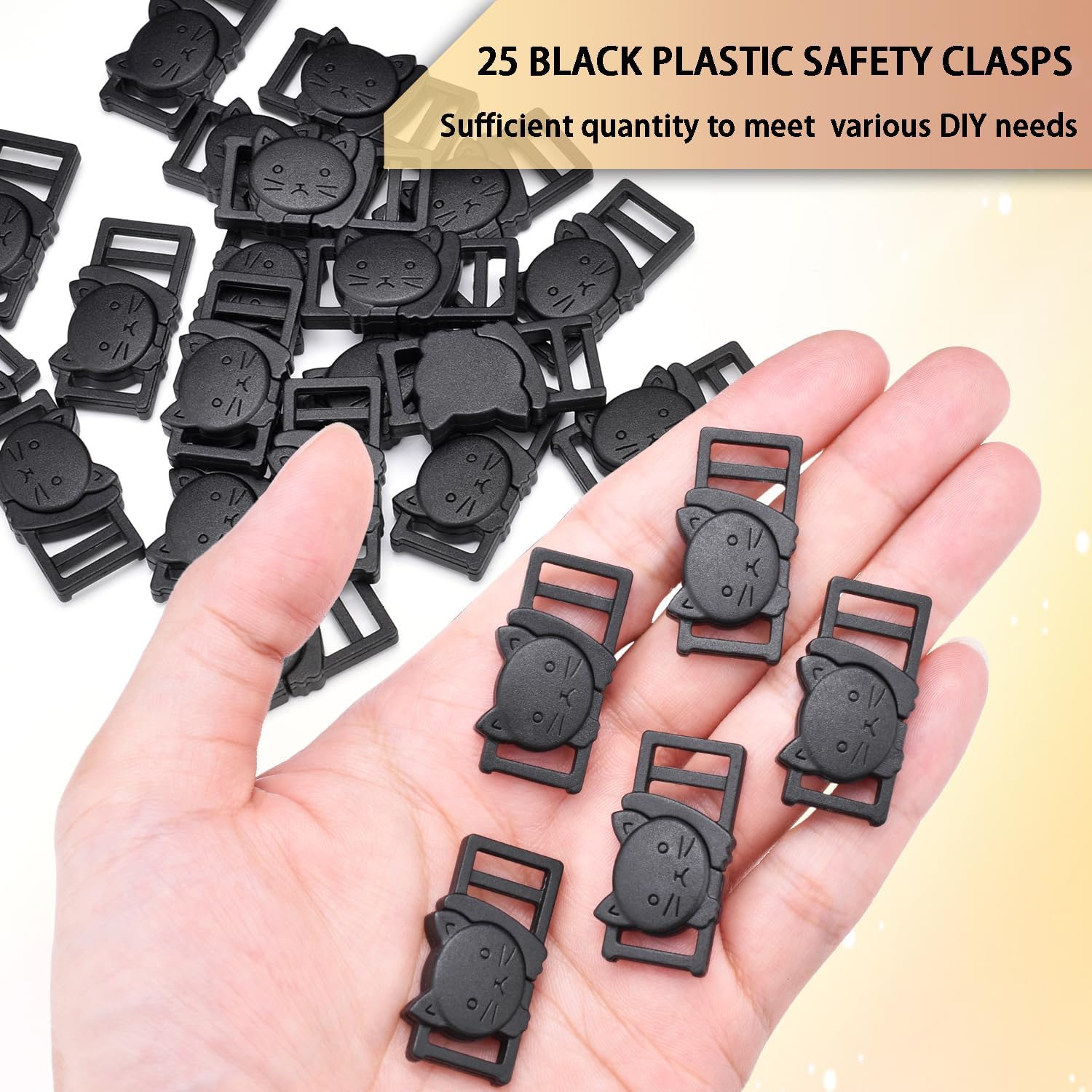 25Pack 3/8" Cat Collar Breakaway Clasps Accessories Plastic Adjustable Buckle Small Pet Supplies for Kitten Collar Straps DIY Cat Stuff Black