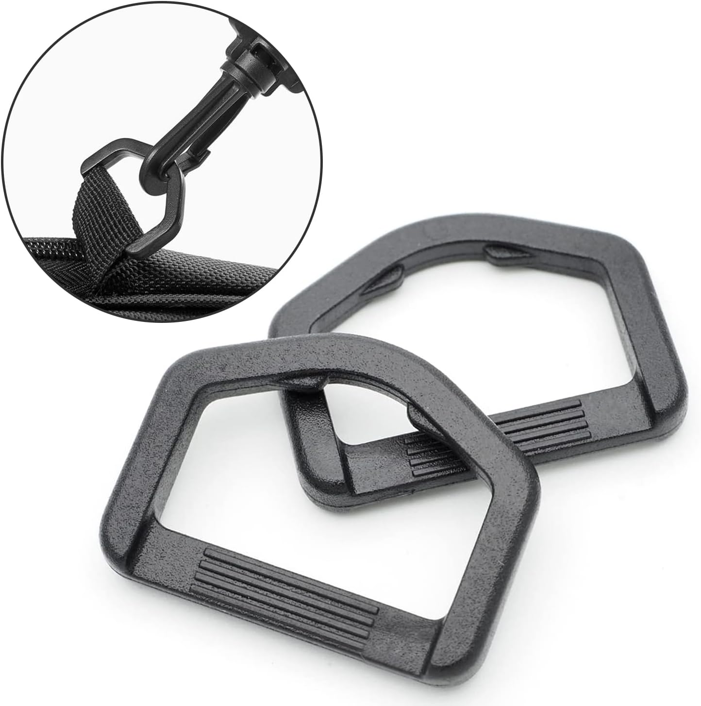 CooBigo 12 Pack D-Rings Plastic Buckle 1" Without Bar D Ring for Webbing Strap Backpack Water Pouche Belt Dog Collar Attachment Point Hardware Black, Regular