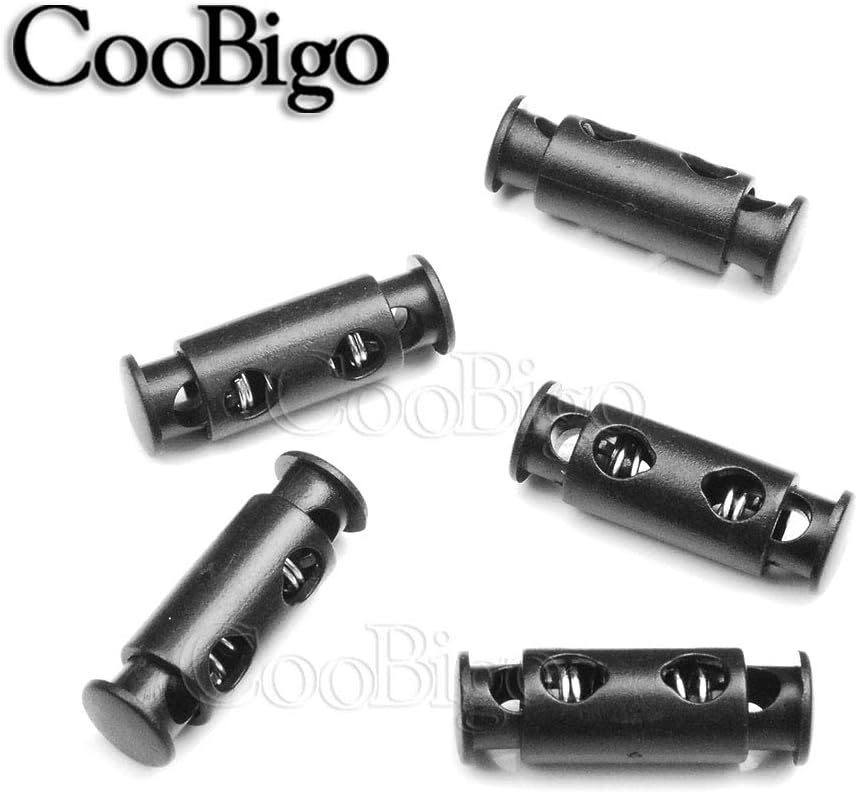 CooBigo 50pcs Cord Lock Ends 3mm Double Hole Fastener Slider Rope Clip Spring Clamp Stopper For DrawStrings Paracord Bag Elastic Rope Parts