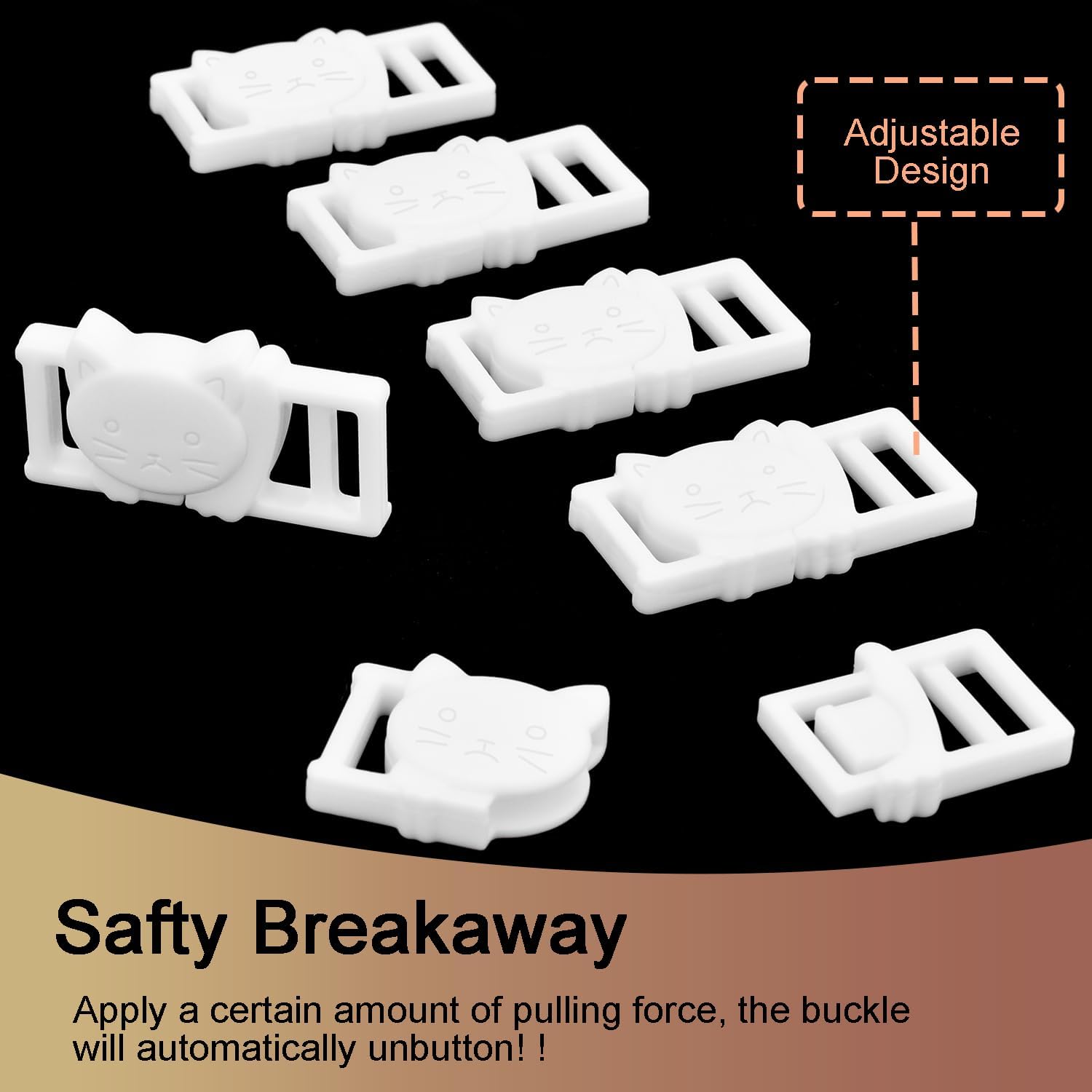CooBigo 25Pack 3/8" Cat Collar Breakaway Clasps Accessories Plastic Adjustable Buckle Small Pet Supplies for Kitten Collar Straps DIY Cat Stuff White