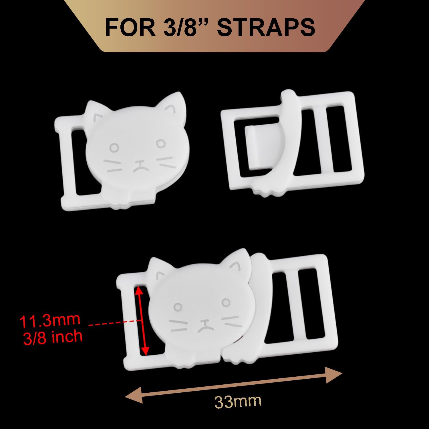 CooBigo 25Pack 3/8" Cat Collar Breakaway Clasps Accessories Plastic Adjustable Buckle Small Pet Supplies for Kitten Collar Straps DIY Cat Stuff White