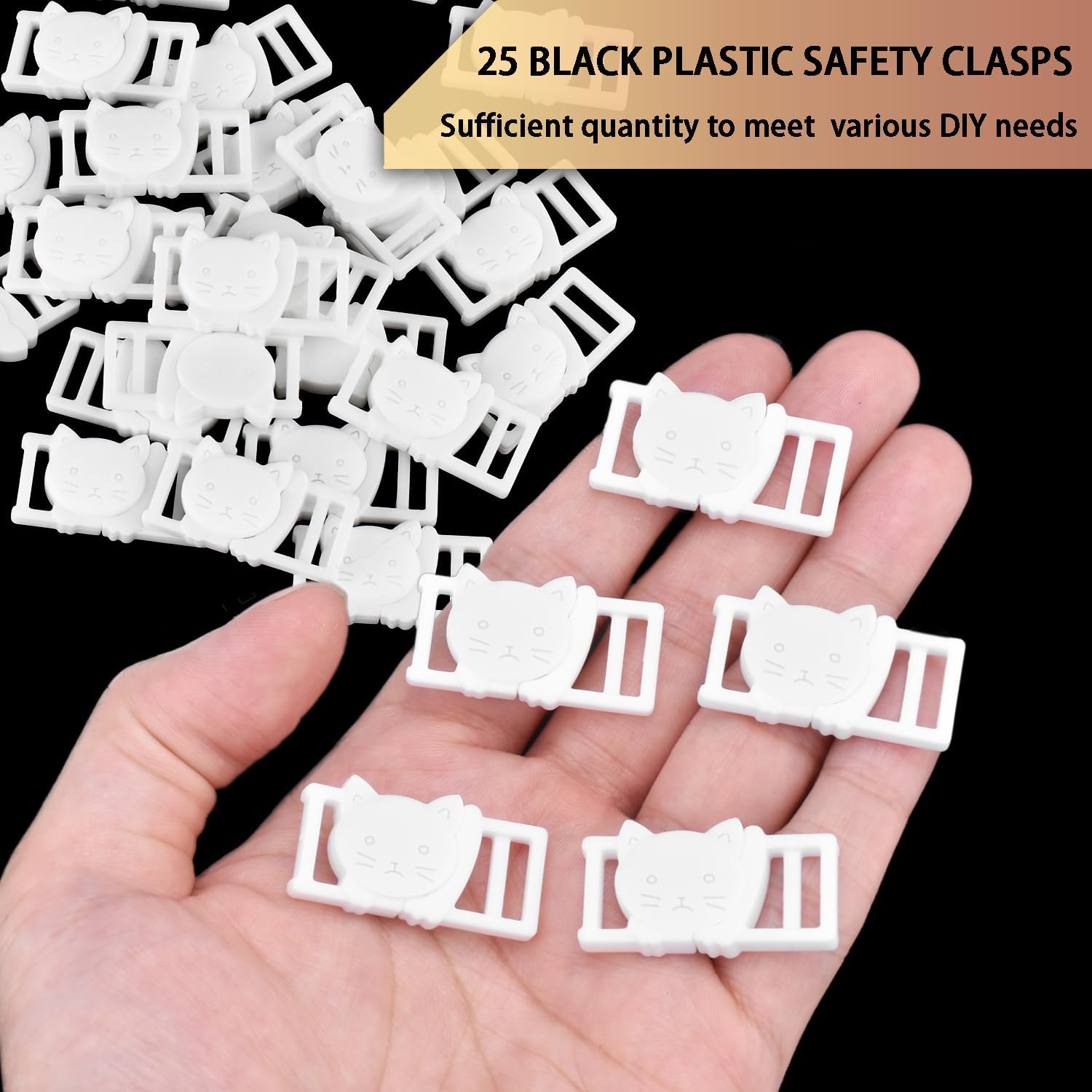 CooBigo 25Pack 3/8" Cat Collar Breakaway Clasps Accessories Plastic Adjustable Buckle Small Pet Supplies for Kitten Collar Straps DIY Cat Stuff White