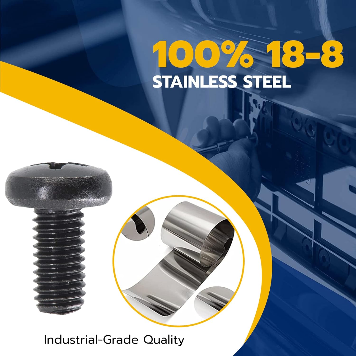 Black License Plate Screws for Audi and VW, Phillips Machine Pan Head 18-8, Stainless Steel, M6-1.0 x 12 mm Bolt Pack of 4