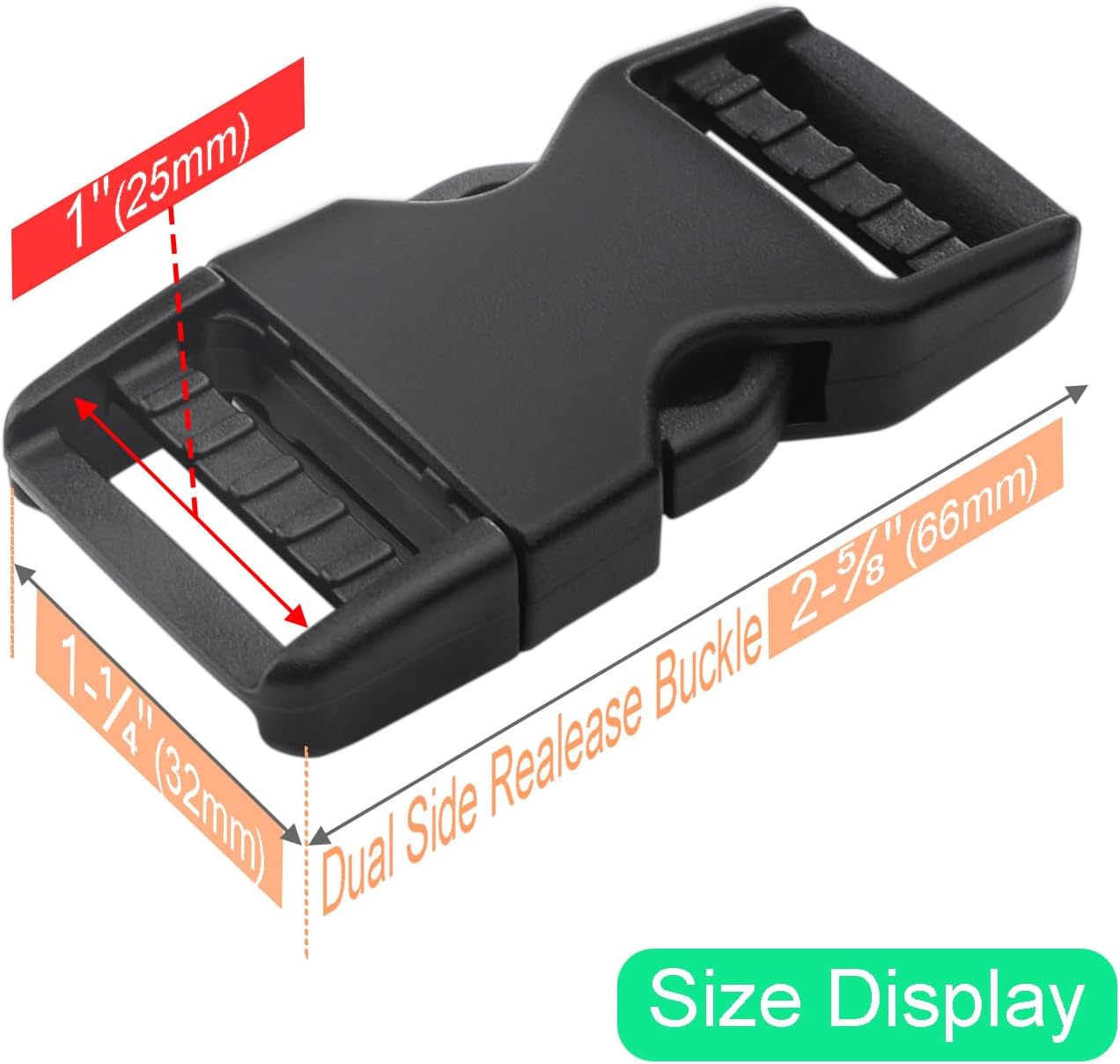 6 Pack 1" Buckle Quick Side Release Buckles Dual Adjustable No Sewing Clips Plastic Buckle Replacement for Nylon Webbing Straps Backpack Belt Dog Collars Inner Diameter 1 Inch