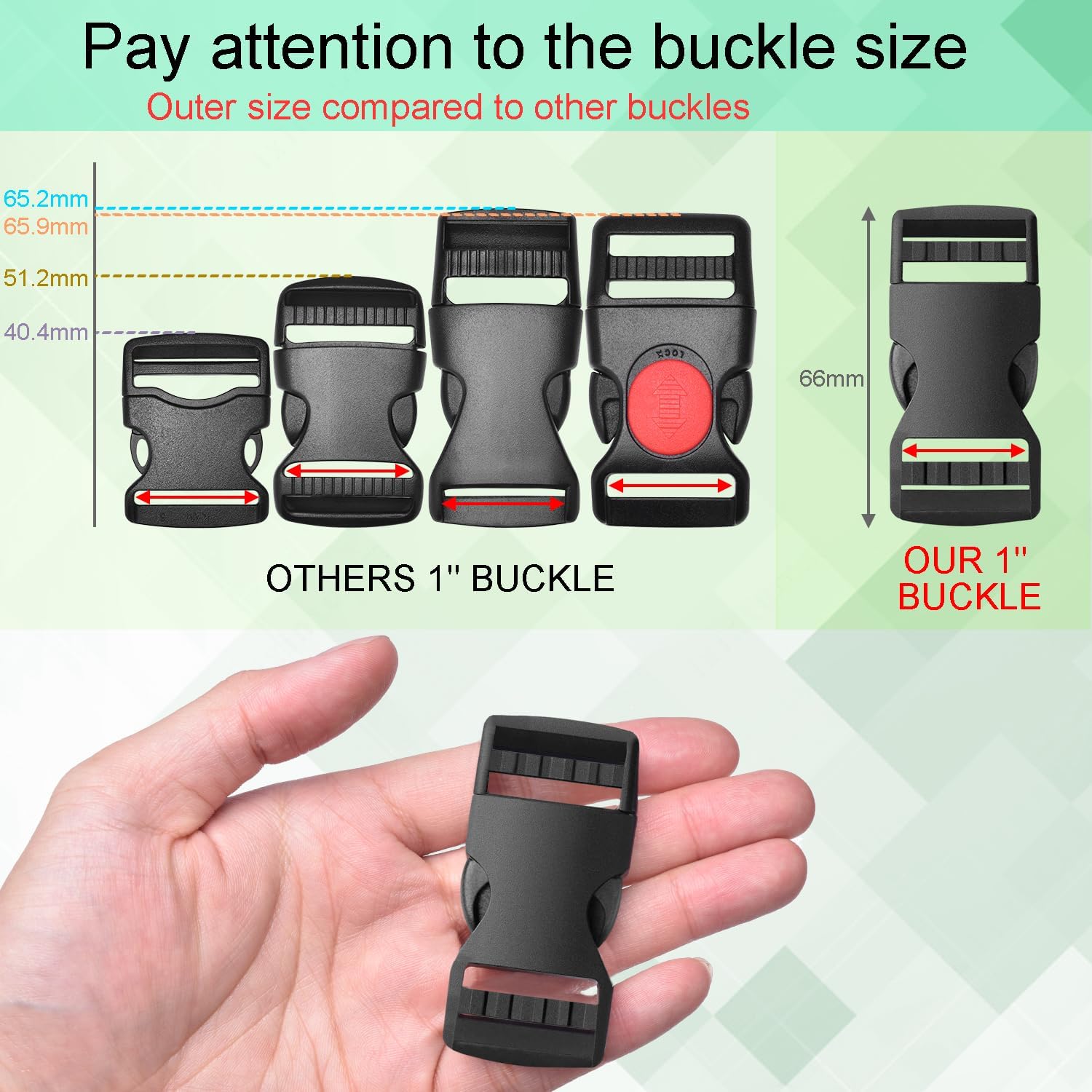 6 Pack 1" Buckle Quick Side Release Buckles Dual Adjustable No Sewing Clips Plastic Buckle Replacement for Nylon Webbing Straps Backpack Belt Dog Collars Inner Diameter 1 Inch