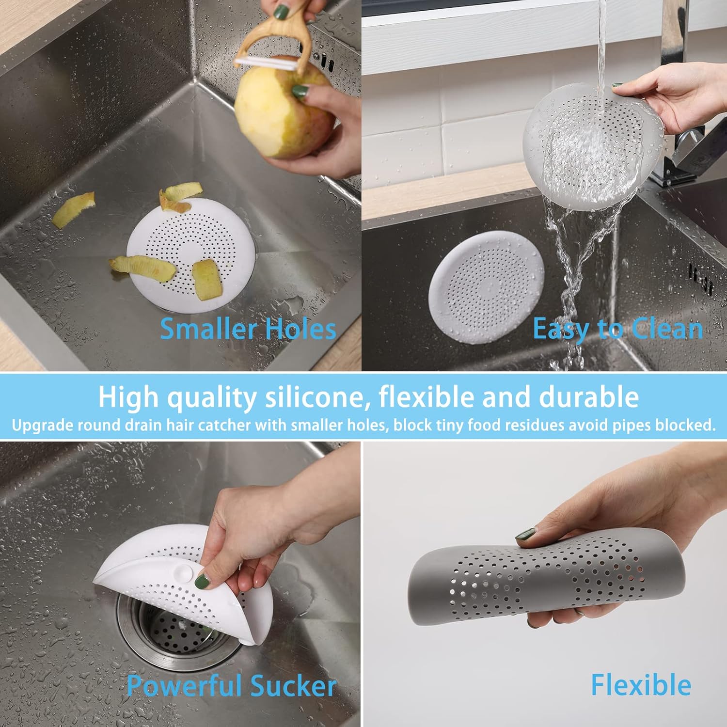 2 Pack Shower Drain Hair Catcher, Silicone Drain Cover with Suction Cup,Shower Drain Protector Drain Strainer Hair Stopper for Kitchen Bathroom Bathtub Sink New Black 2Pack