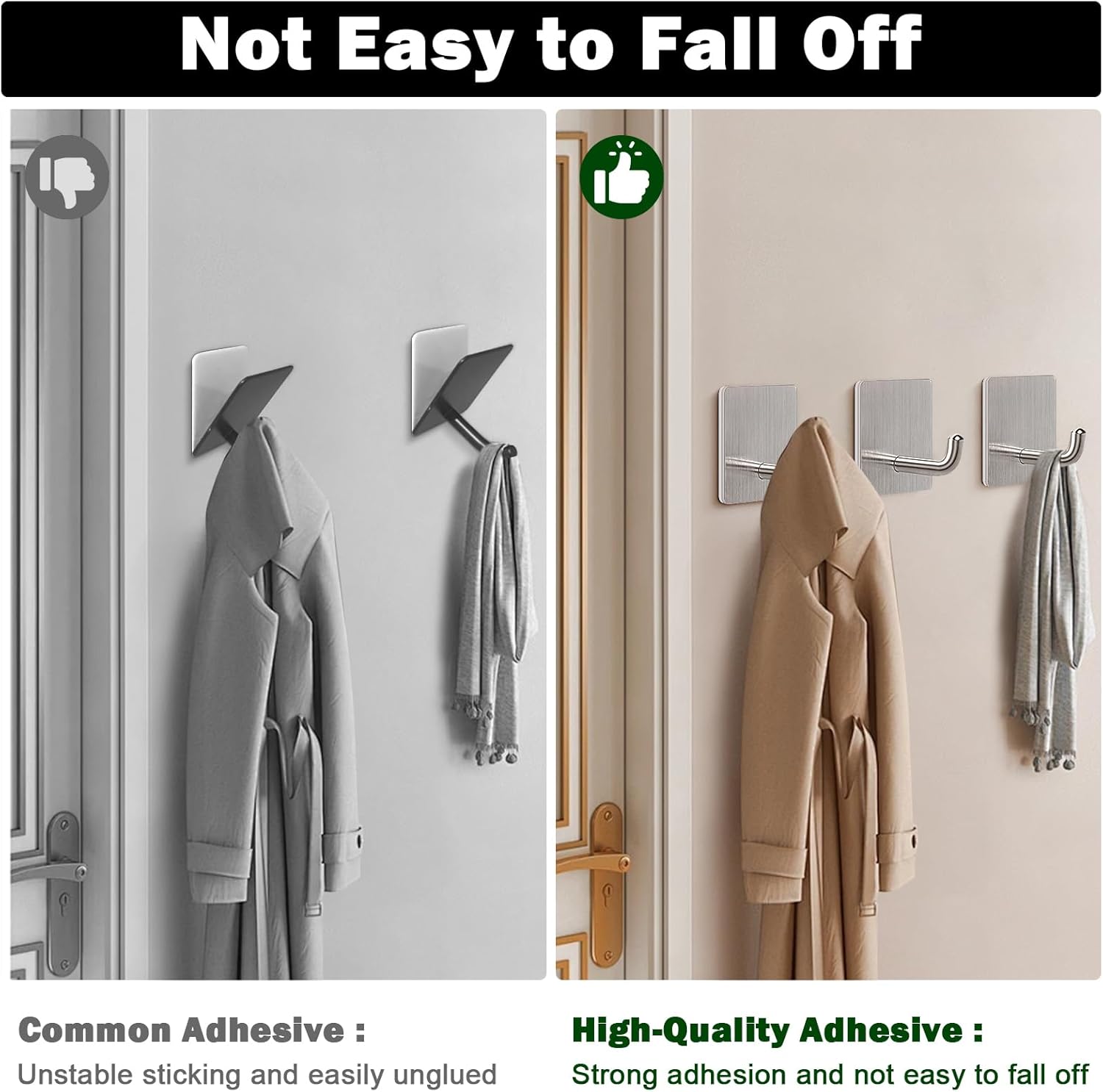 Livabber Adhesive Towel Hooks, 304 Stainless Steel Self Sticky Wall Hooks Waterproof Shower Hooks for Robe/Clothes, No Drilling Towel Hangers for Bathroom Kitchen Bedroom Brushed Nickel, 6 Packs