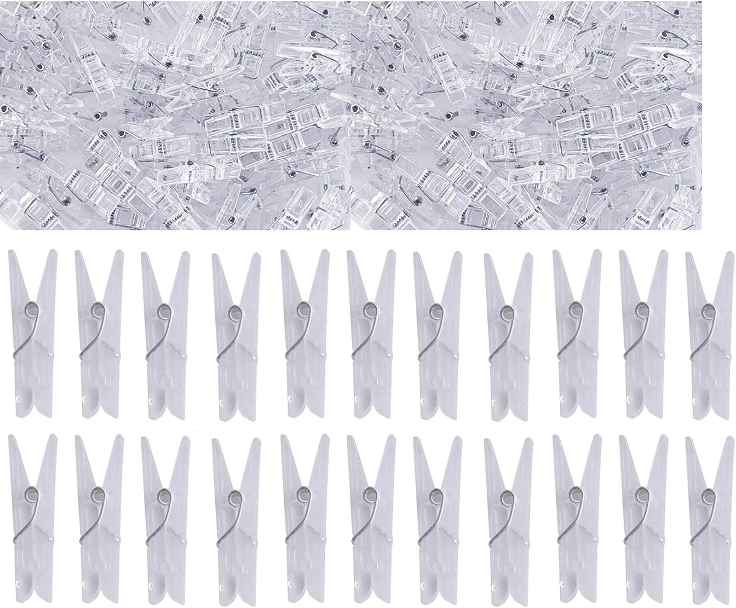 Yansanido 100pcs Mini Clear Plastic Utility Paper Clip, Clothespins Clips, Clothes Line String Clips, mini Clothes Pins for Photo for String Fairy Lights Color Clear 100pcs Clear Plastic Clips