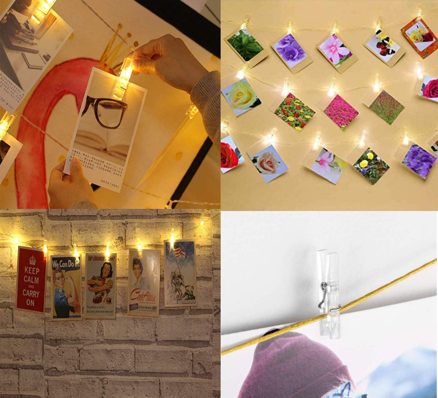 Yansanido 100pcs Mini Clear Plastic Utility Paper Clip, Clothespins Clips, Clothes Line String Clips, mini Clothes Pins for Photo for String Fairy Lights Color Clear 100pcs Clear Plastic Clips