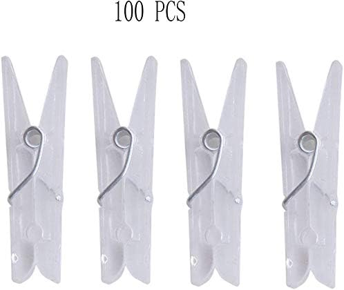 Yansanido 100pcs Mini Clear Plastic Utility Paper Clip, Clothespins Clips, Clothes Line String Clips, mini Clothes Pins for Photo for String Fairy Lights Color Clear 100pcs Clear Plastic Clips