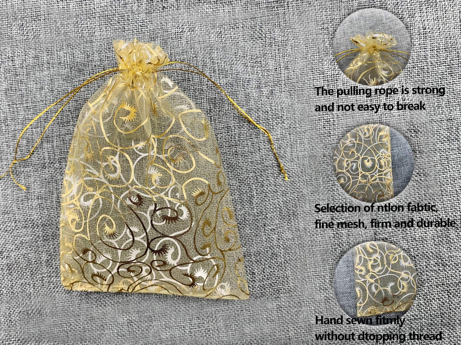 Wedding Favors Small Gift Bags, 100pcs 2.8x3.6 Inch 7x9cm Gold Organza Bags for Party Favor Bags Small Business Candy Bags Mesh Bag Gold, 2.8''x3.6''