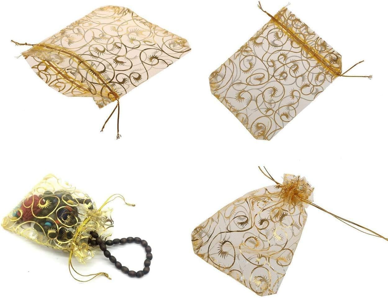 Wedding Favors Small Gift Bags, 100pcs 2.8x3.6 Inch 7x9cm Gold Organza Bags for Party Favor Bags Small Business Candy Bags Mesh Bag Gold, 2.8''x3.6''