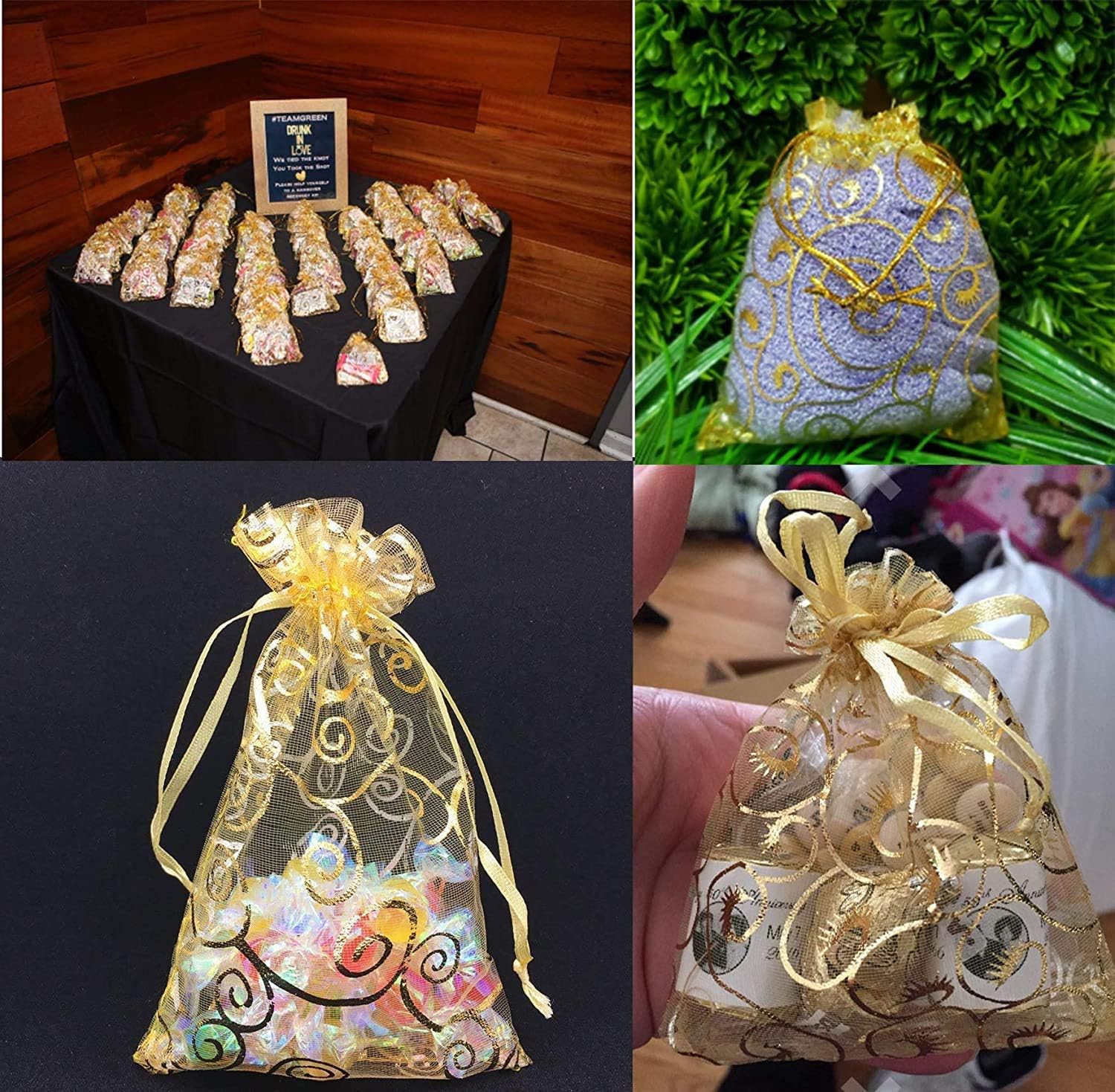 Wedding Favors Small Gift Bags, 100pcs 2.8x3.6 Inch 7x9cm Gold Organza Bags for Party Favor Bags Small Business Candy Bags Mesh Bag Gold, 2.8''x3.6''