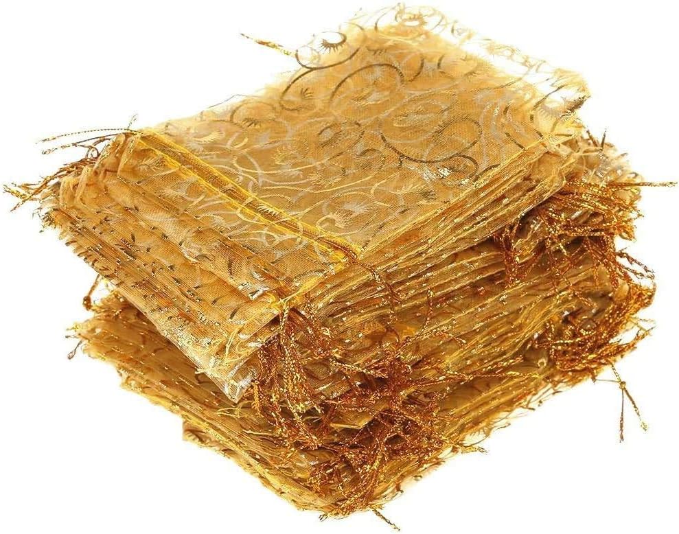 Wedding Favors Small Gift Bags, 100pcs 2.8x3.6 Inch 7x9cm Gold Organza Bags for Party Favor Bags Small Business Candy Bags Mesh Bag Gold, 2.8''x3.6''