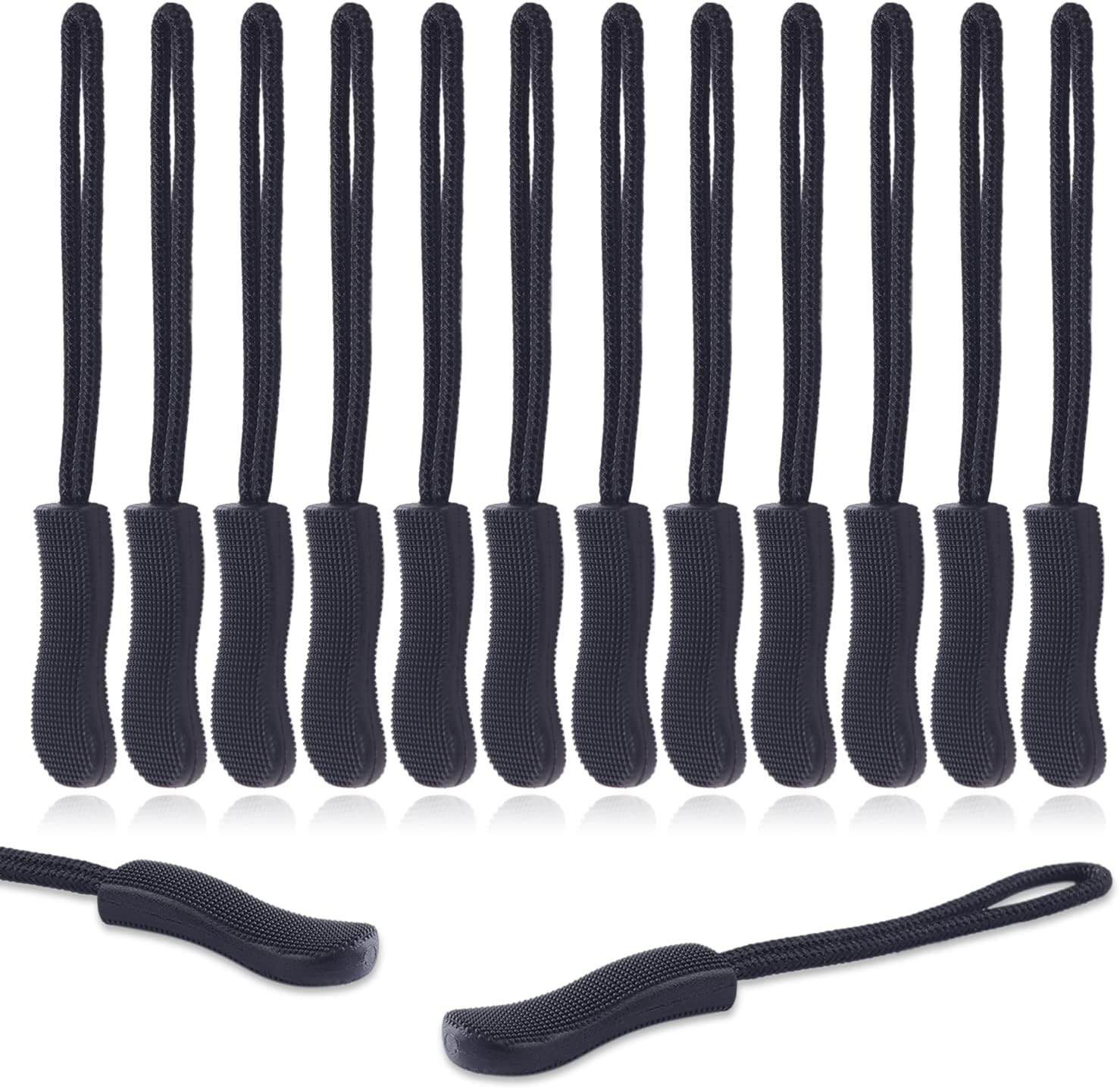 CooBigo 12Pack Zipper Pull Replacement, Golf Bag Parcord Zipper Pull Tab Replacement for Backpack, Jackets, Pants, Boots, Coats, Luggage - Balck Universal Extender