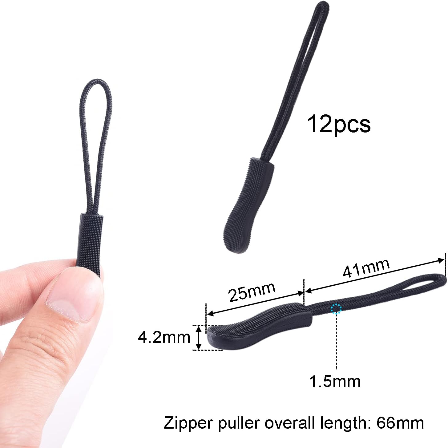 CooBigo 12Pack Zipper Pull Replacement, Golf Bag Parcord Zipper Pull Tab Replacement for Backpack, Jackets, Pants, Boots, Coats, Luggage - Balck Universal Extender