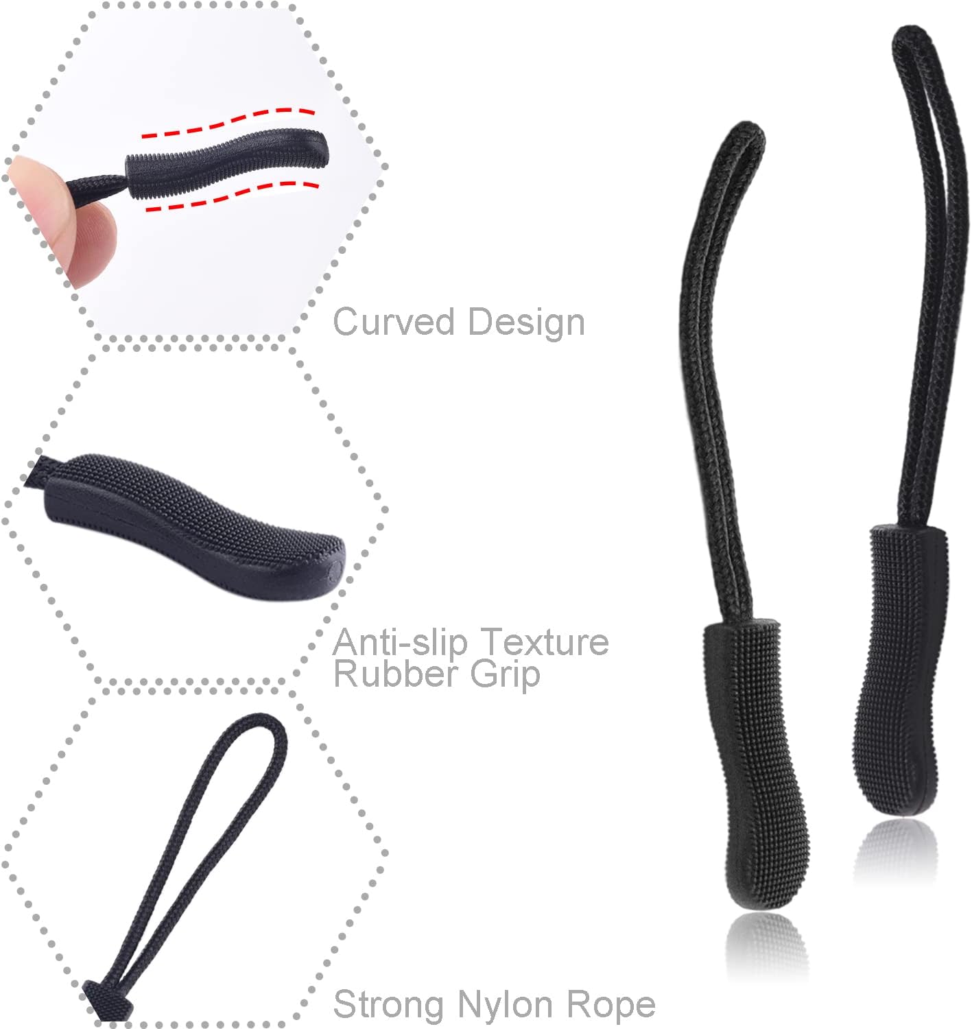 CooBigo 12Pack Zipper Pull Replacement, Golf Bag Parcord Zipper Pull Tab Replacement for Backpack, Jackets, Pants, Boots, Coats, Luggage - Balck Universal Extender