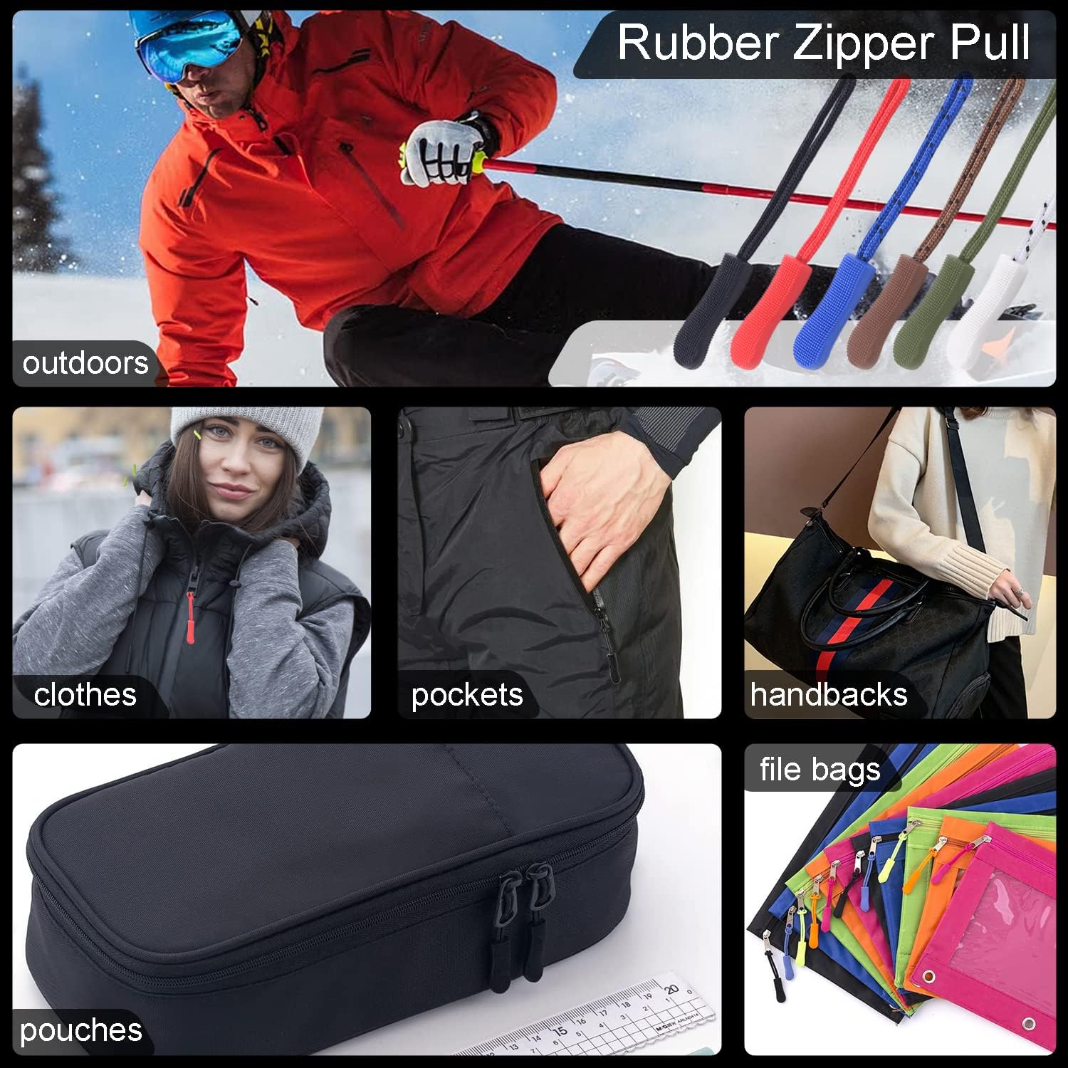 CooBigo 12Pack Zipper Pull Replacement, Golf Bag Parcord Zipper Pull Tab Replacement for Backpack, Jackets, Pants, Boots, Coats, Luggage - Balck Universal Extender