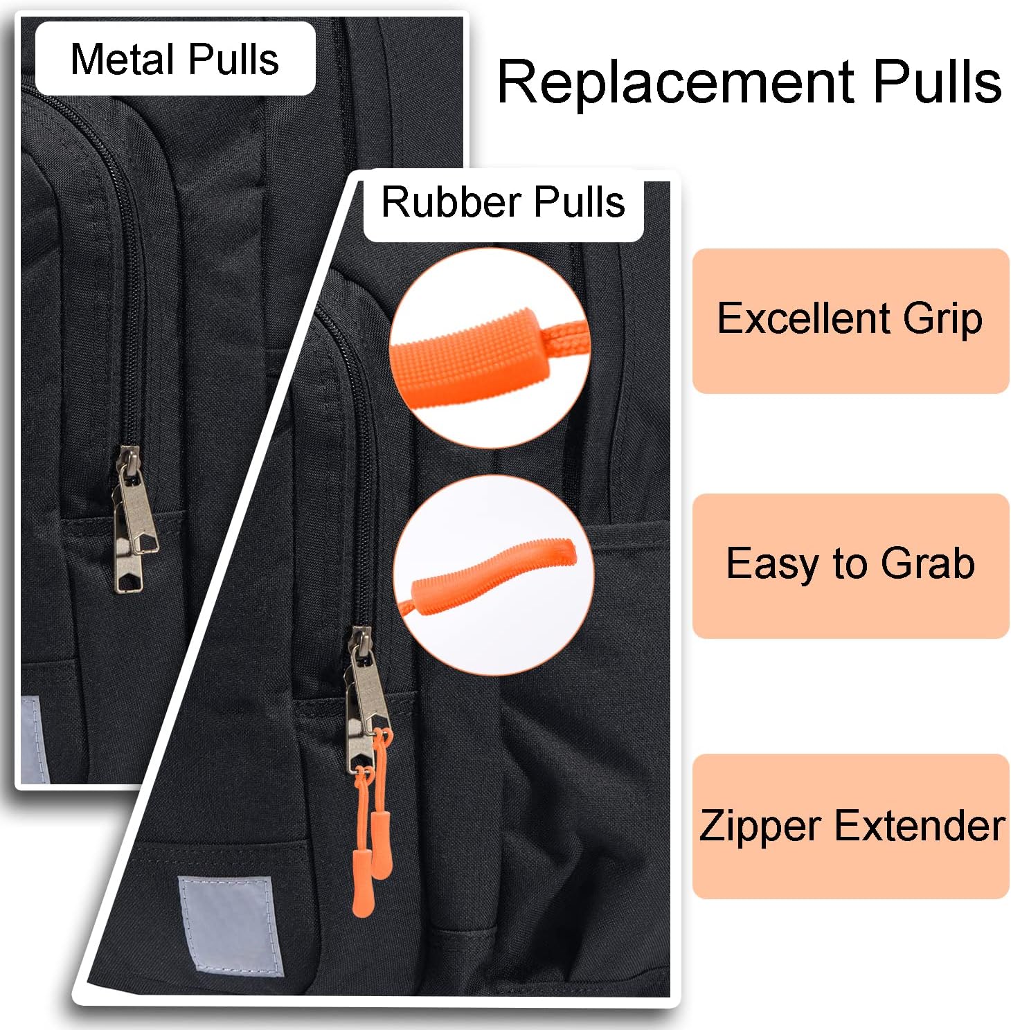 CooBigo 12Pack Zipper Pull Replacement, Golf Bag Parcord Zipper Pull Tab Replacement for Backpack, Jackets, Pants, Boots, Coats, Luggage - Balck Universal Extender