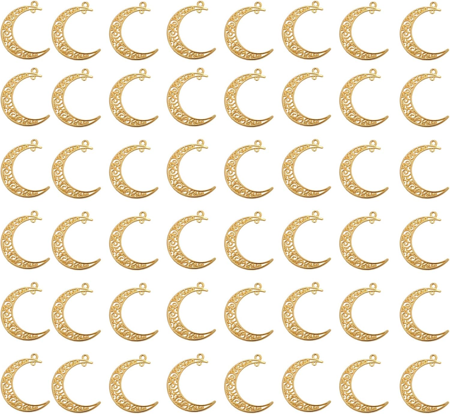 Yansanido Alloy Pack of 50 Moon Shape Gold Charms Pendants for Making Bracelet and Necklace Moon 50pcs Gold