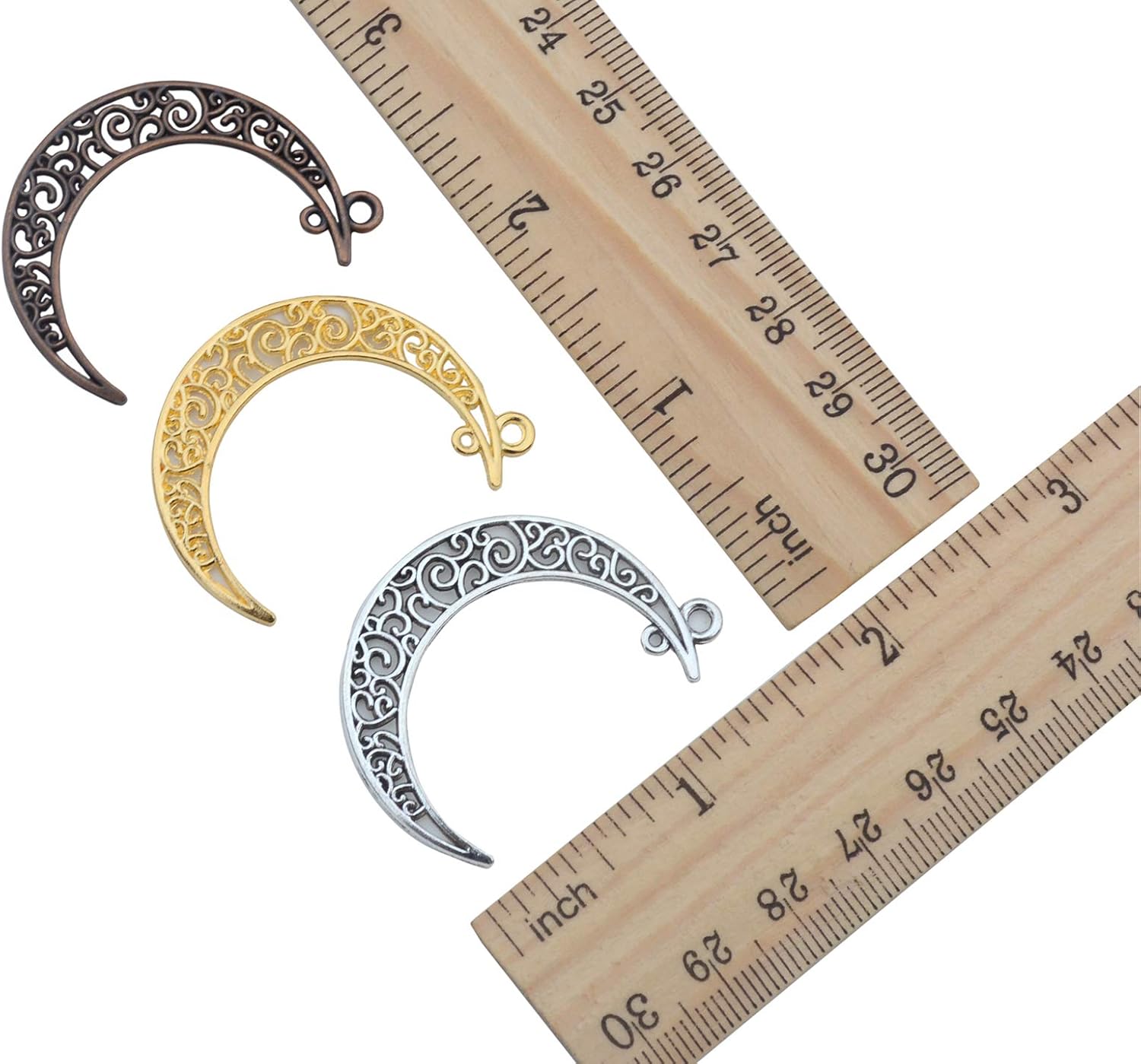 Yansanido Alloy Pack of 50 Moon Shape Gold Charms Pendants for Making Bracelet and Necklace Moon 50pcs Gold