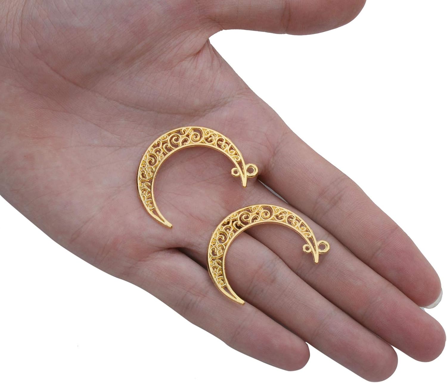 Yansanido Alloy Pack of 50 Moon Shape Gold Charms Pendants for Making Bracelet and Necklace Moon 50pcs Gold