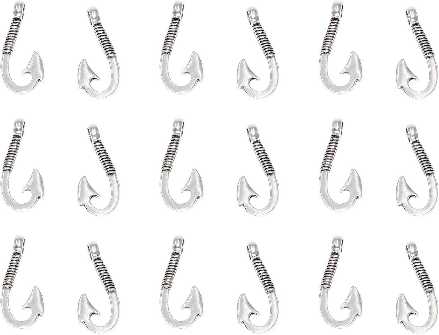 Pack of 50 Alloy Bulk Fish Hook Charms Pendents 13mmx31mm Jewelry Findings for Making Bracelet and Necklace Silver 50pcs