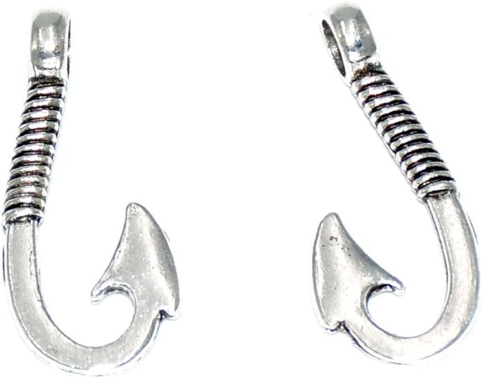 Pack of 50 Alloy Bulk Fish Hook Charms Pendents 13mmx31mm Jewelry Findings for Making Bracelet and Necklace Silver 50pcs