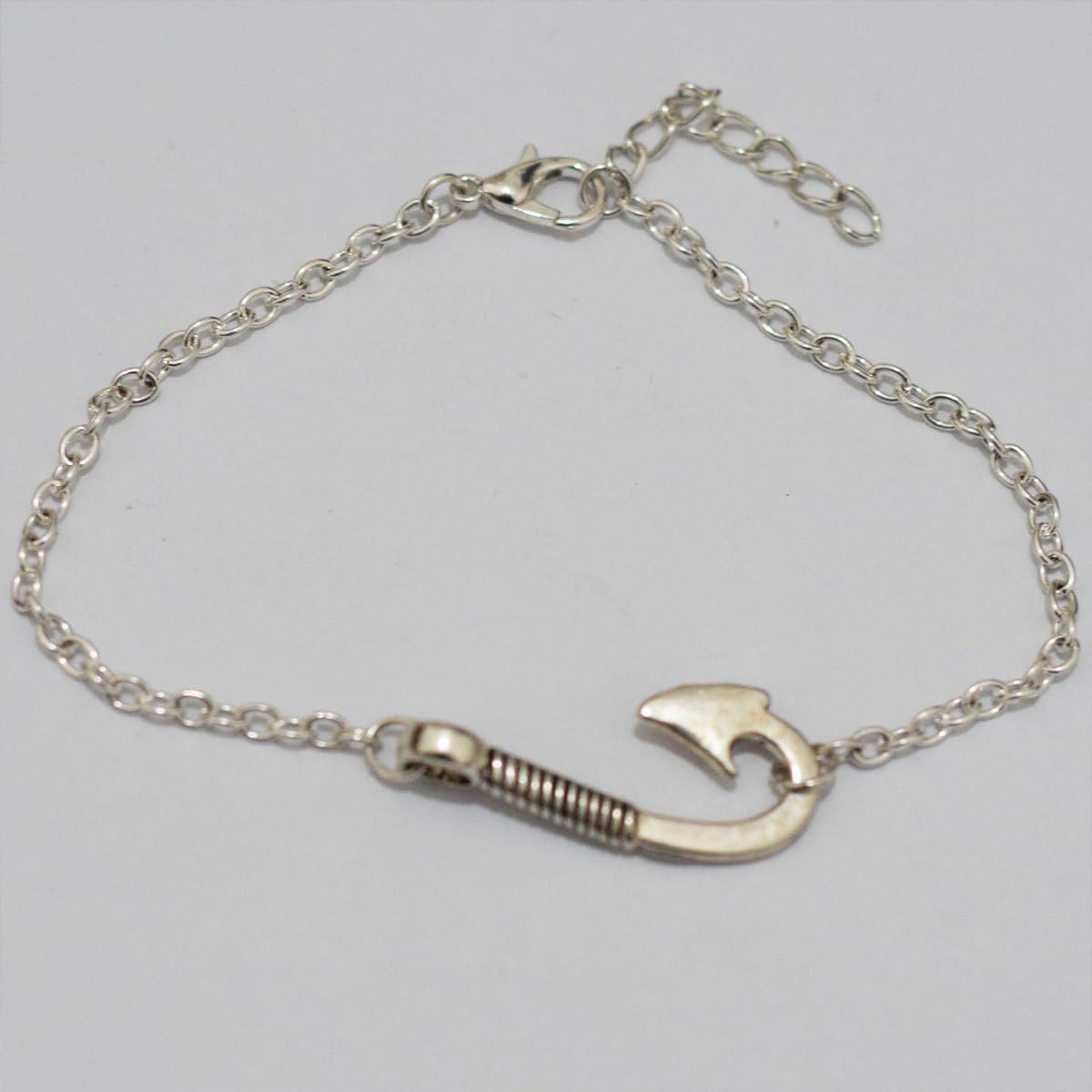 Pack of 50 Alloy Bulk Fish Hook Charms Pendents 13mmx31mm Jewelry Findings for Making Bracelet and Necklace Silver 50pcs