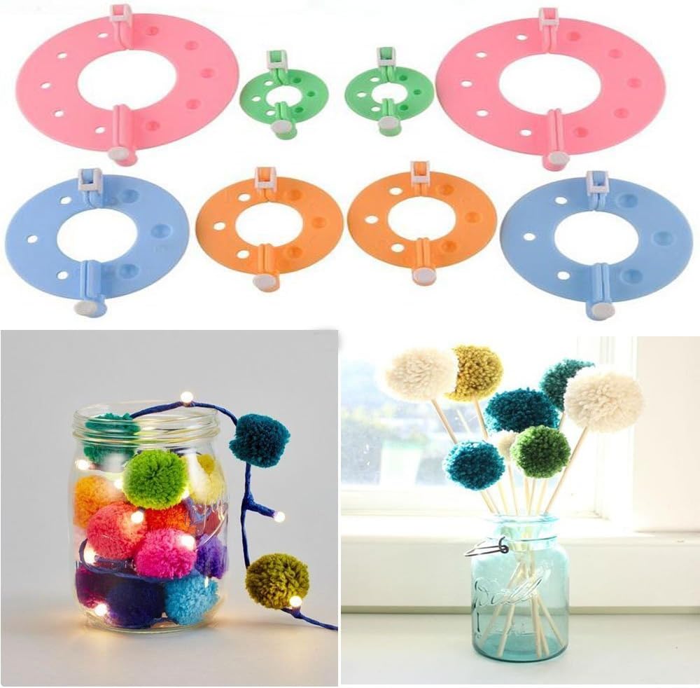 Yansanido Pack of 8 4 Sizes Essential Pom-pom Maker for Fluff Ball Weaver Needle Knitting DIY Tool 8piece-4 Size