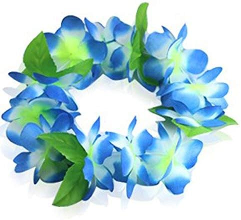 Yansanido 4 Pcs Blue Hawaiian Leis with Green Leaves for Graduation Party, Dance Party, Photo Prop in Outdoors Blue