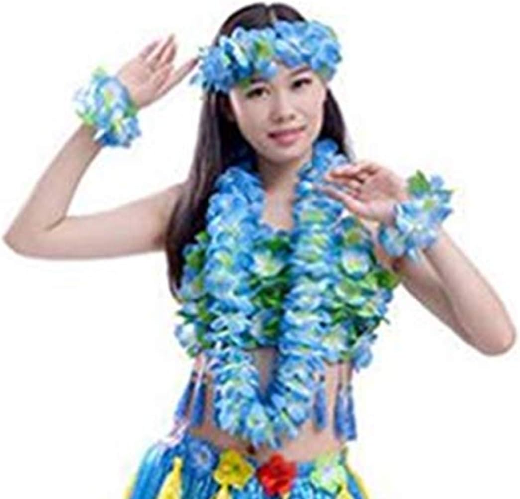 Yansanido 4 Pcs Blue Hawaiian Leis with Green Leaves for Graduation Party, Dance Party, Photo Prop in Outdoors Blue