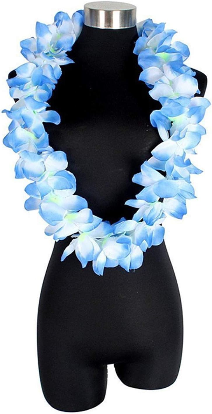 Yansanido 4 Pcs Blue Hawaiian Leis with Green Leaves for Graduation Party, Dance Party, Photo Prop in Outdoors Blue