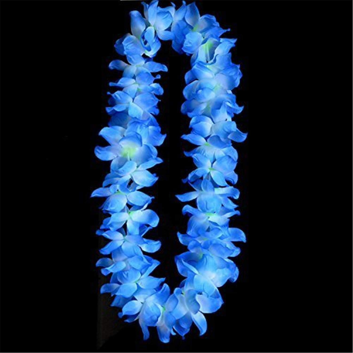 Yansanido 4 Pcs Blue Hawaiian Leis with Green Leaves for Graduation Party, Dance Party, Photo Prop in Outdoors Blue