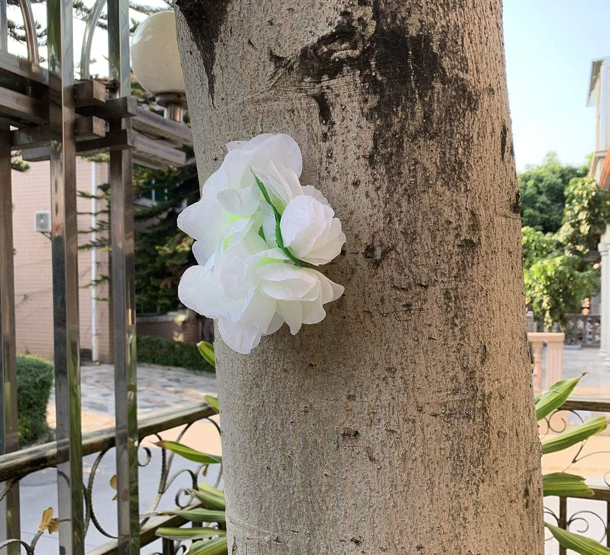 Yansanido 4 Pcs White Hawaiian Leis with Green Leaves for Graduation Party, Dance Party, Photo Prop in Outdoors White