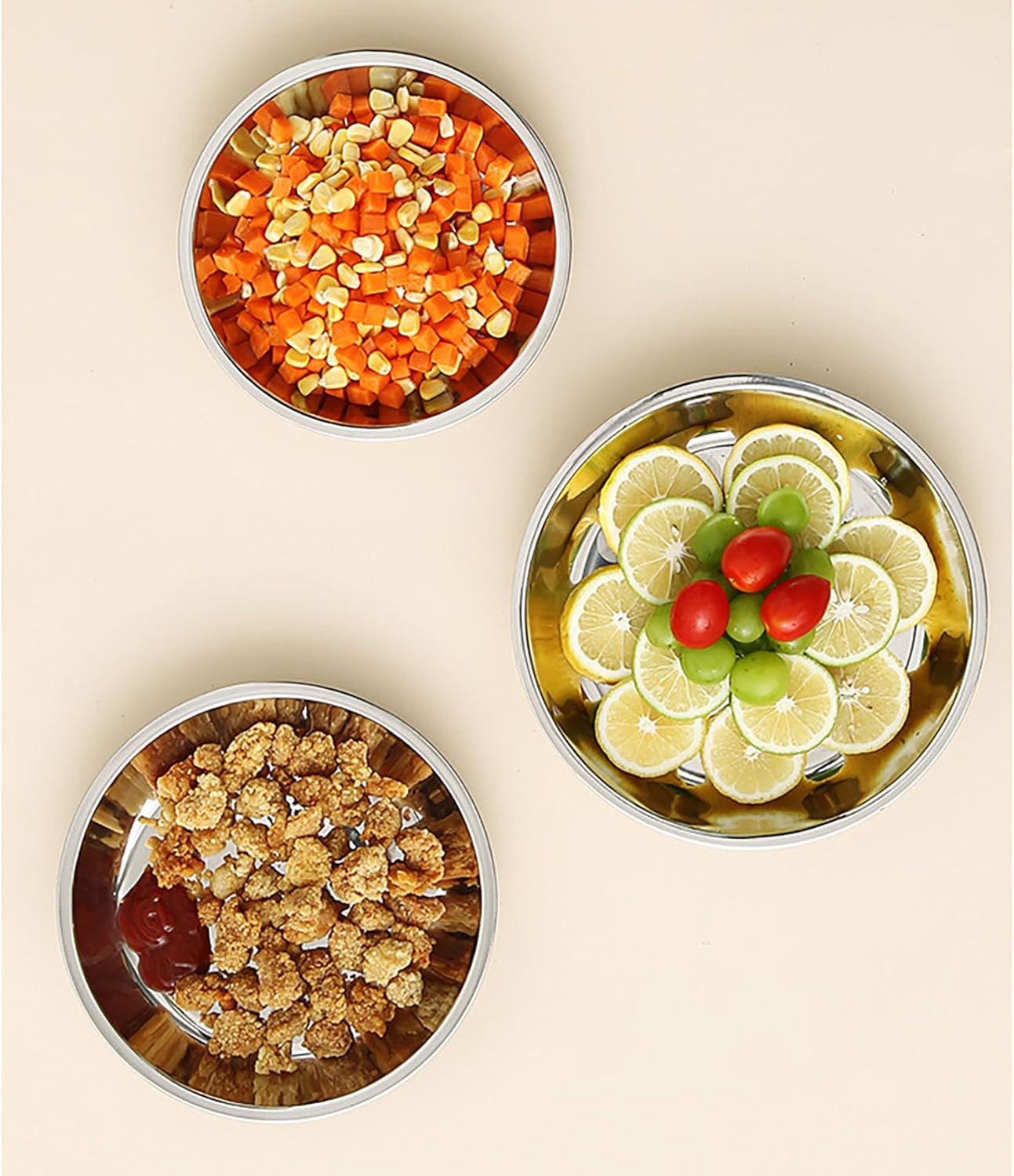 Thin Circular Trinket Tray, 3 Pcs Stainless Steel 7 Inch Diameter Flat Serving Trays for Kitchen, Party and Outdoors 3